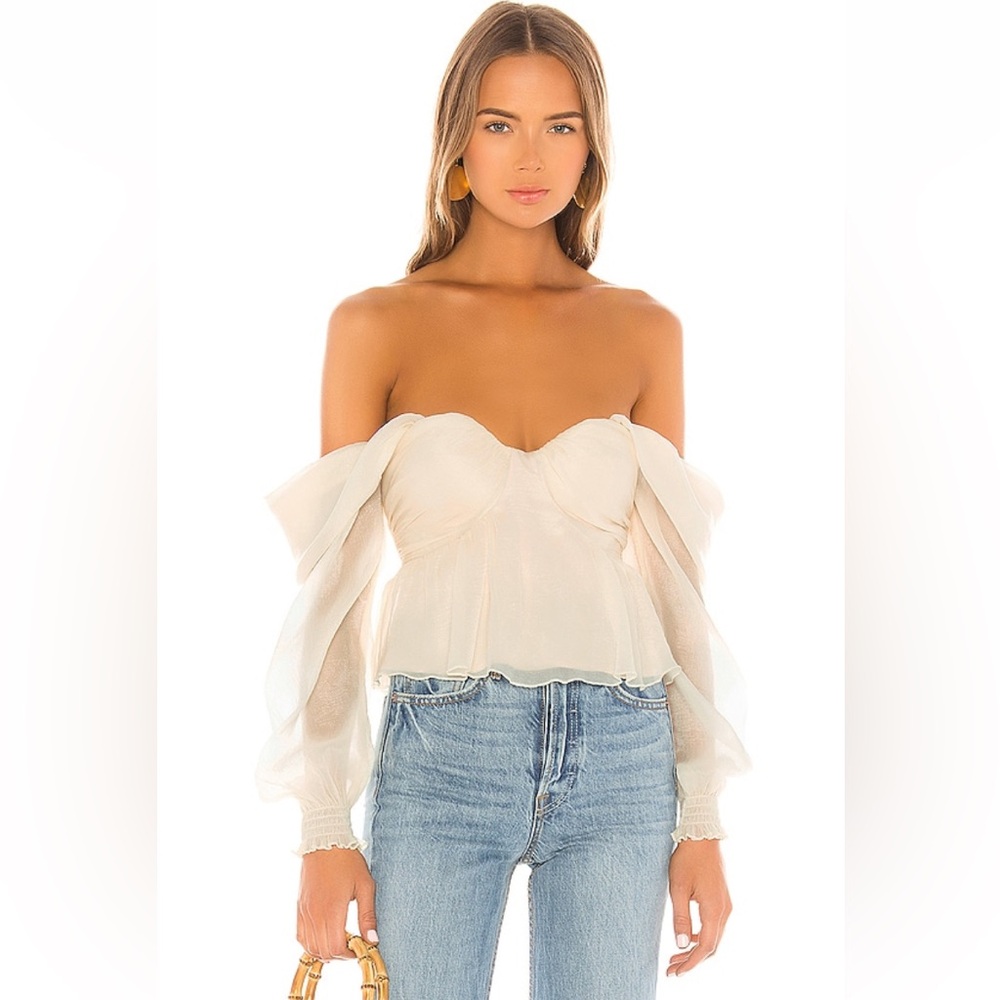 REVOLVE House of Harlow 1960 Cream Off-Shoulder Peplum Blouse BURNA BLOUSE